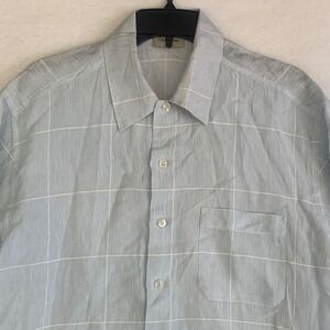 Gran Sasso Linen Shirt Mens Large Blue Windowpane Short Sleeve Casual Made Italy